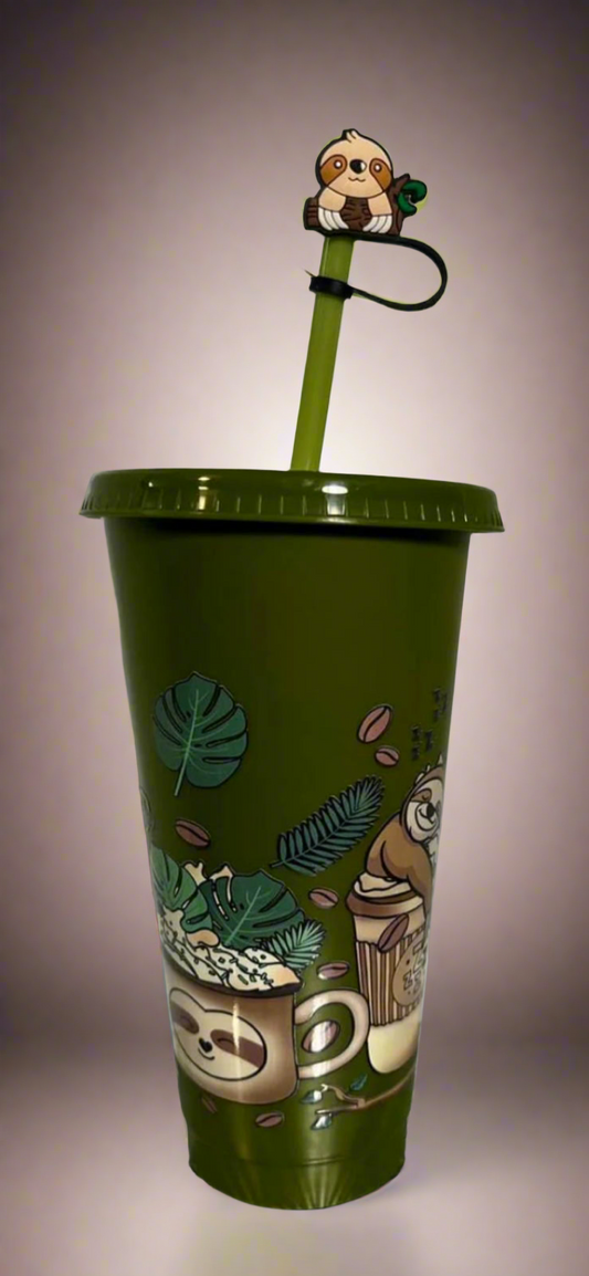 24oz Tumbler, Sloth with straw topper