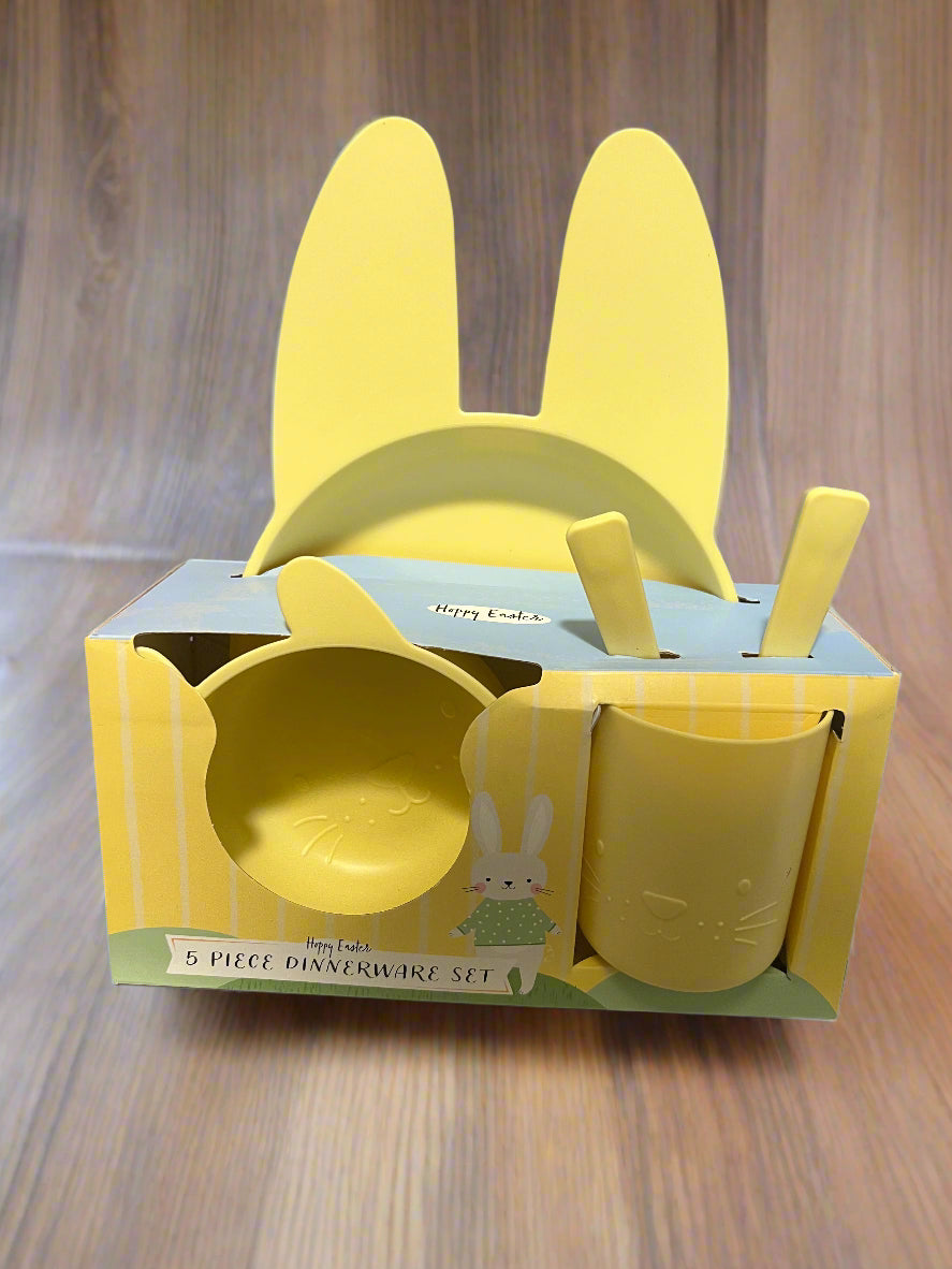 5 piece Personalised Easter Bunny dinnerware set