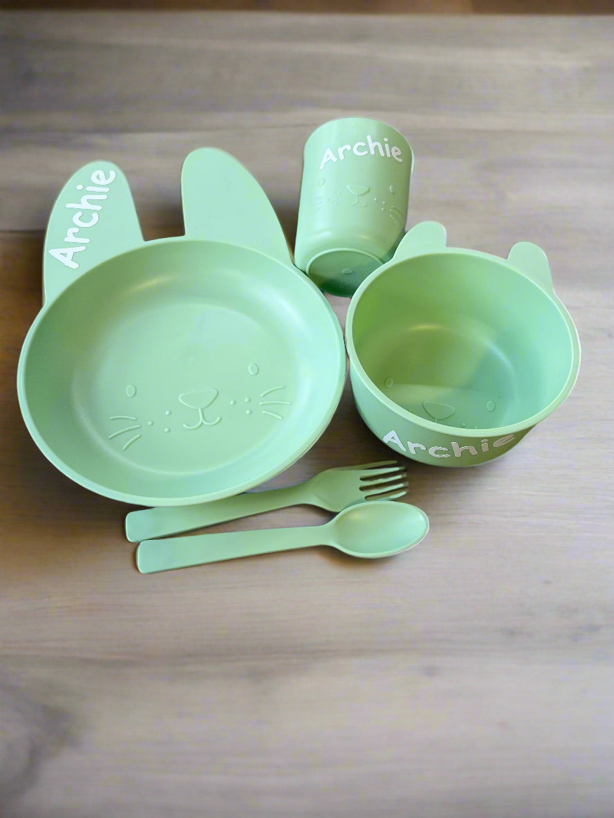 5 piece Personalised Easter Bunny dinnerware set