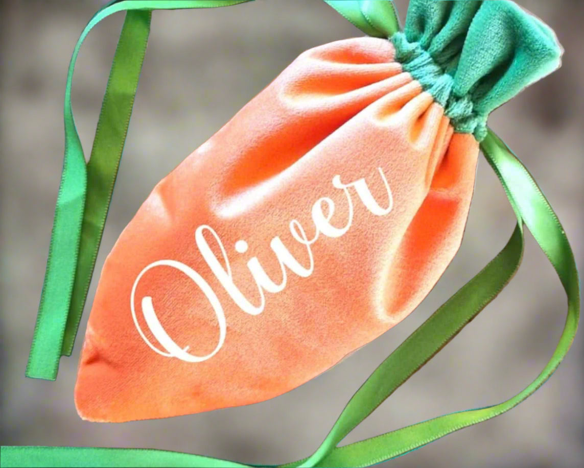 Personalised Easter carrot velvet gift pouches/bag