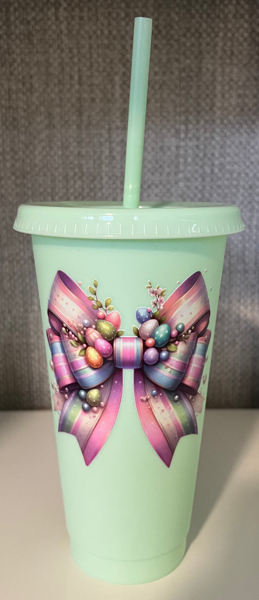 24oz Tumbler, Pink Easter Egg Bow