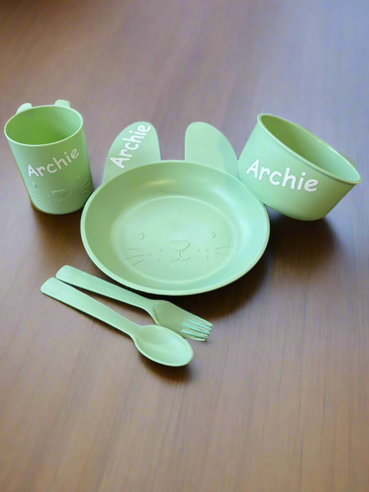 5 piece Personalised Easter Bunny dinnerware set